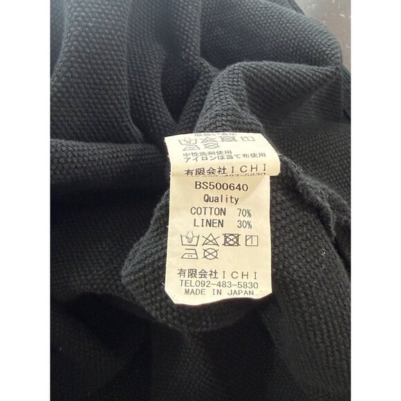 ICHI Antiquites Black Long Sleeve Top Boxy Relaxed Modern Waffle Cotton Linen OS - Picture 10 of 11